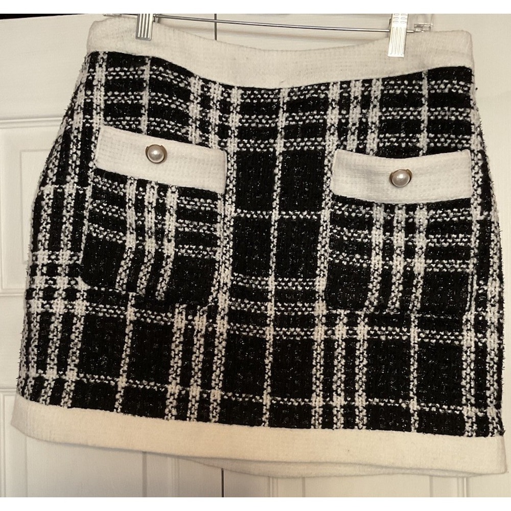 Dance & Marvel Black & White Tweed Plaid Skirt Size Large New